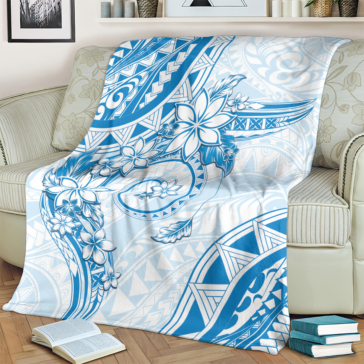 Polynesian Pattern With Plumeria Flowers Blanket Blue LT05 - Polynesian Pride