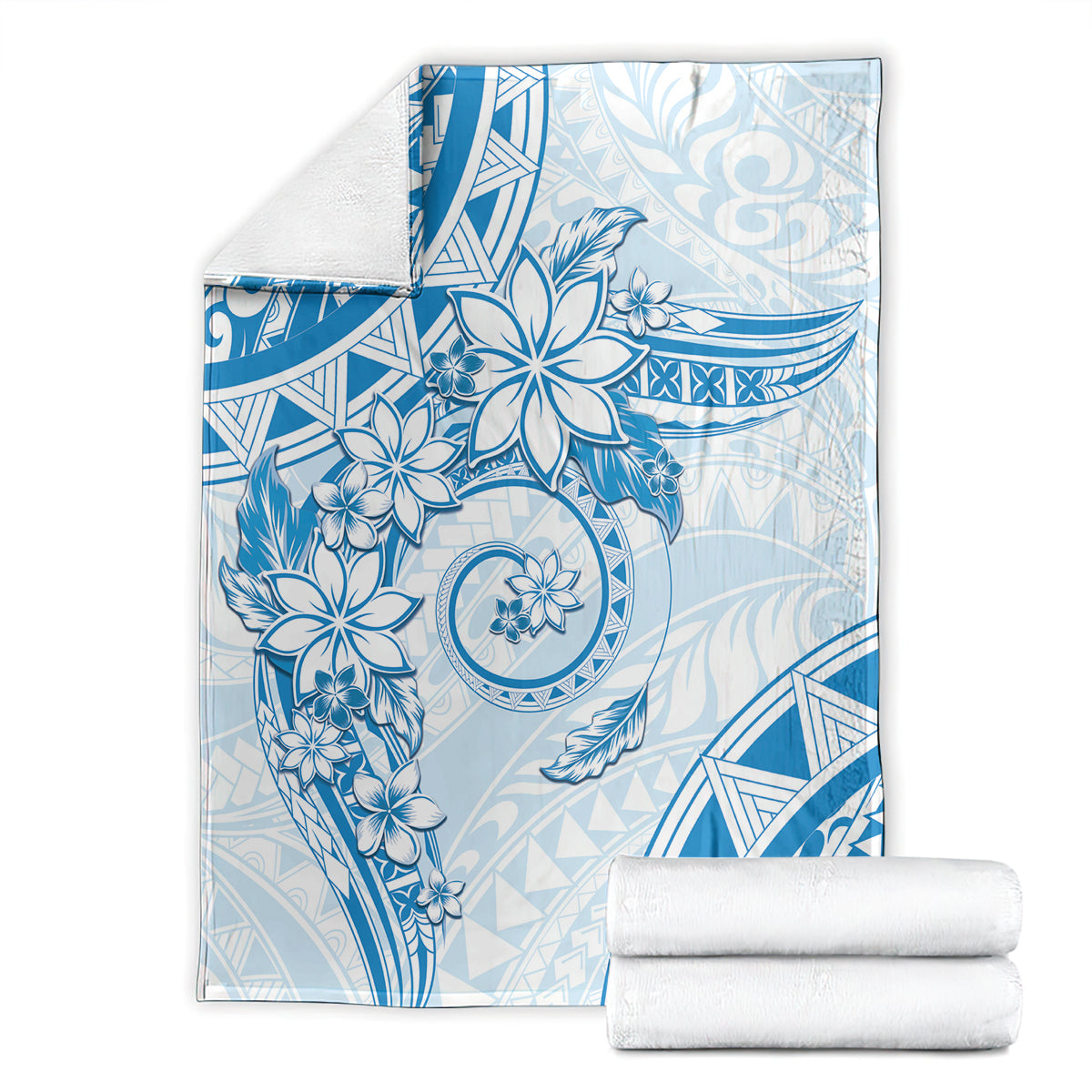 Polynesian Pattern With Plumeria Flowers Blanket Blue LT05 - Polynesian Pride