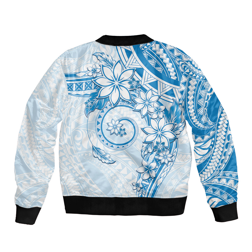 Polynesian Pattern With Plumeria Flowers Bomber Jacket Blue LT05 - Polynesian Pride