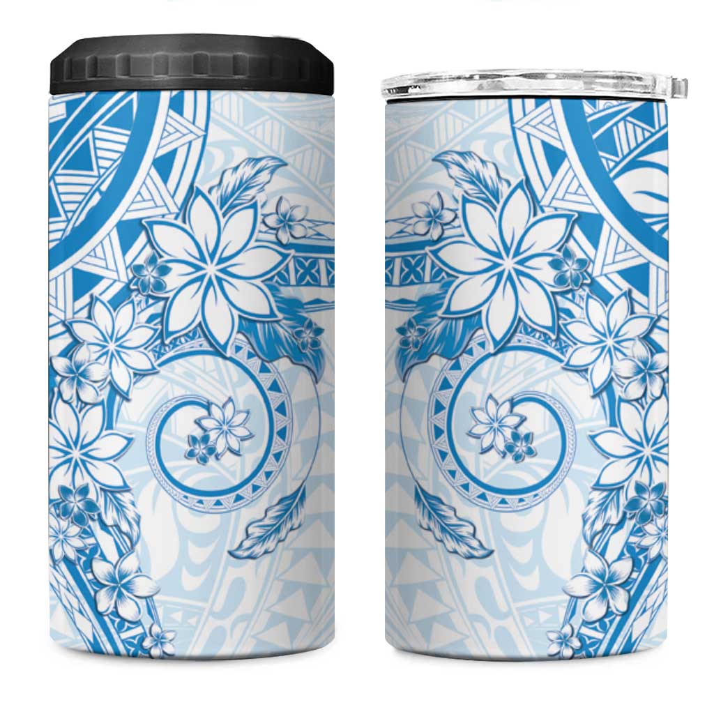 Blue Polynesian Pattern With Plumeria Flowers 4 in 1 Can Cooler Tumbler LT05 One Size: 16 oz Blue - Polynesian Pride