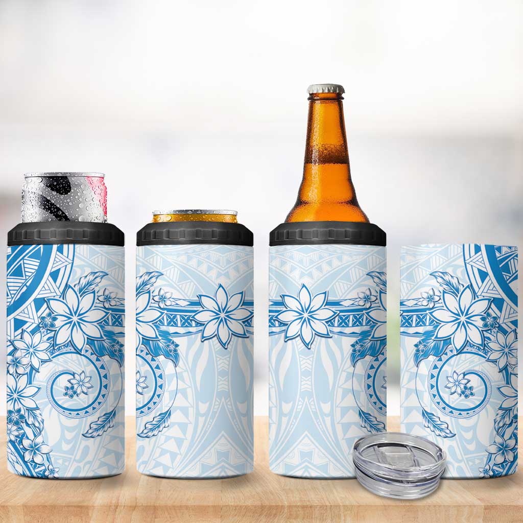 Blue Polynesian Pattern With Plumeria Flowers 4 in 1 Can Cooler Tumbler LT05 - Polynesian Pride