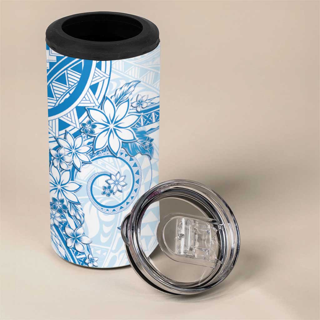 Blue Polynesian Pattern With Plumeria Flowers 4 in 1 Can Cooler Tumbler LT05 - Polynesian Pride