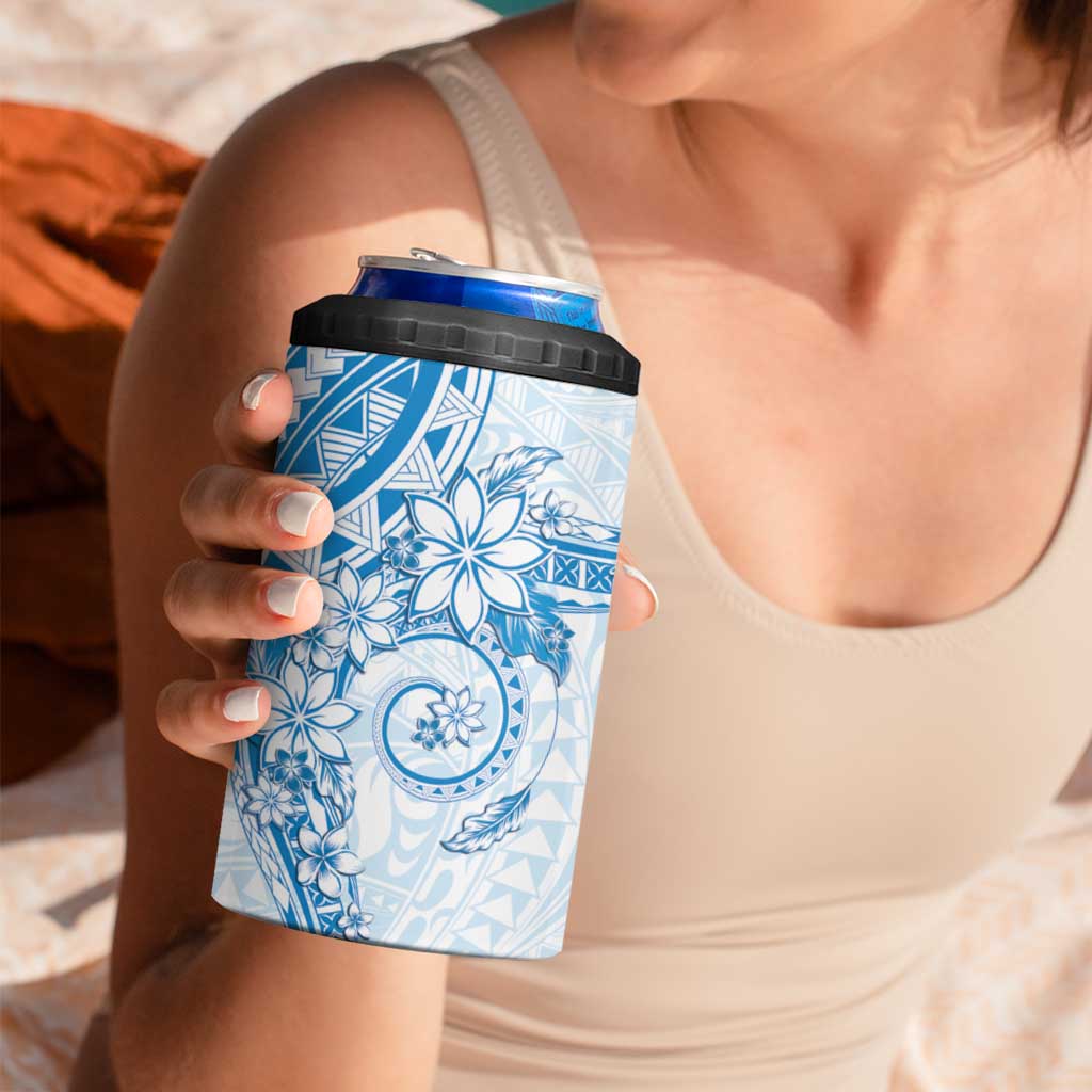 Blue Polynesian Pattern With Plumeria Flowers 4 in 1 Can Cooler Tumbler LT05 - Polynesian Pride