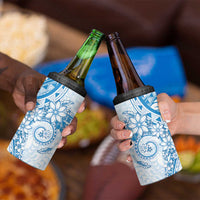 Blue Polynesian Pattern With Plumeria Flowers 4 in 1 Can Cooler Tumbler LT05 - Polynesian Pride