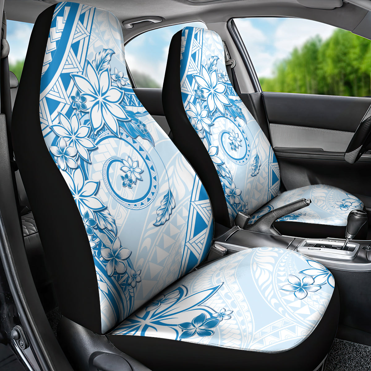 Polynesian Pattern With Plumeria Flowers Car Seat Cover Blue LT05 - Polynesian Pride