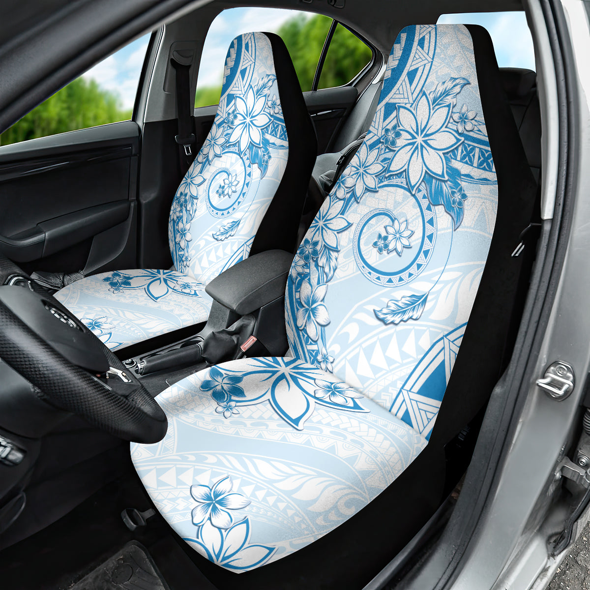 Polynesian Pattern With Plumeria Flowers Car Seat Cover Blue LT05 - Polynesian Pride