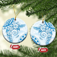 Polynesian Pattern With Plumeria Flowers Ceramic Ornament Blue LT05 Circle Blue - Polynesian Pride
