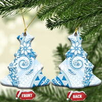 Polynesian Pattern With Plumeria Flowers Ceramic Ornament Blue LT05 Christmas Tree Blue - Polynesian Pride