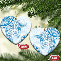 Polynesian Pattern With Plumeria Flowers Ceramic Ornament Blue LT05 Heart Blue - Polynesian Pride