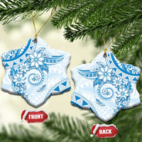 Polynesian Pattern With Plumeria Flowers Ceramic Ornament Blue LT05 Snow Flake Blue - Polynesian Pride