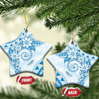 Polynesian Pattern With Plumeria Flowers Ceramic Ornament Blue LT05 Star Blue - Polynesian Pride