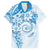 Polynesian Pattern With Plumeria Flowers Family Matching Off The Shoulder Long Sleeve Dress and Hawaiian Shirt Blue