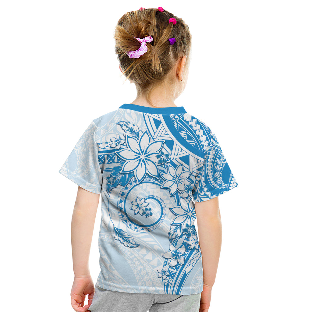 Polynesian Pattern With Plumeria Flowers Kid T Shirt Blue LT05 - Polynesian Pride