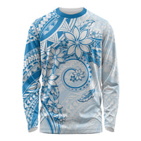 Polynesian Pattern With Plumeria Flowers Long Sleeve Shirt Blue LT05 Unisex Blue - Polynesian Pride