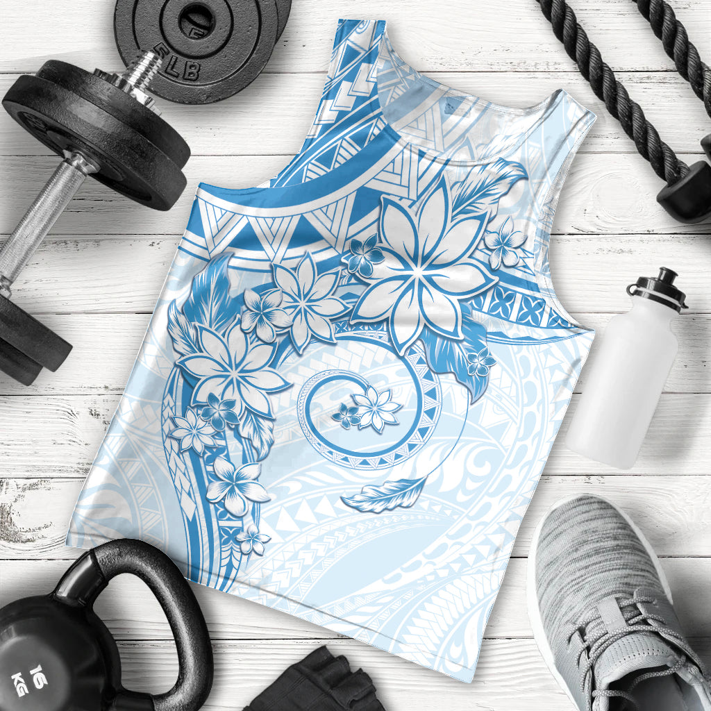 Polynesian Pattern With Plumeria Flowers Men Tank Top Blue LT05 - Polynesian Pride