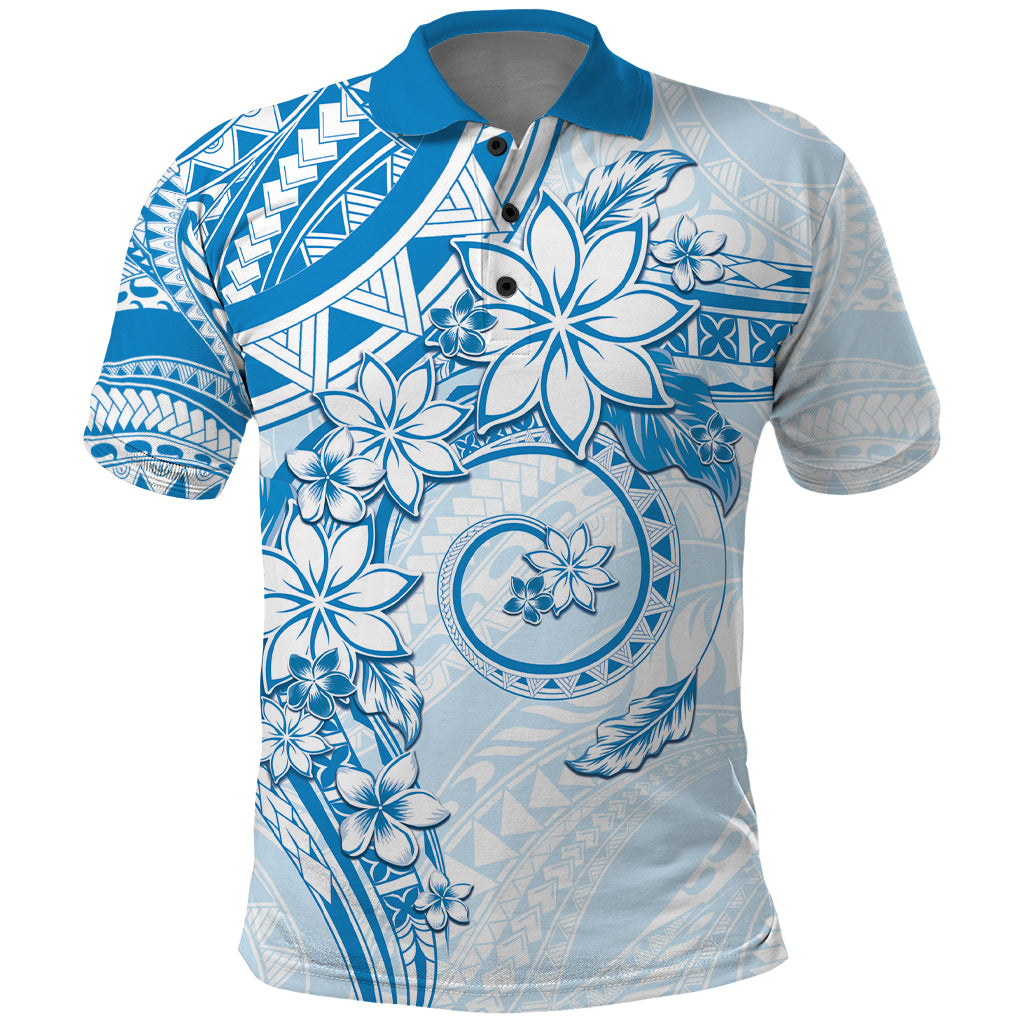 Polynesian Pattern With Plumeria Flowers Polo Shirt Blue LT05 Blue - Polynesian Pride