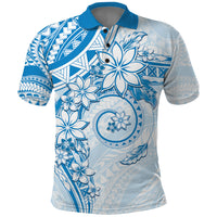 Polynesian Pattern With Plumeria Flowers Polo Shirt Blue LT05 Blue - Polynesian Pride