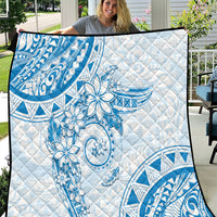 Polynesian Pattern With Plumeria Flowers Quilt Blue LT05 Blue - Polynesian Pride