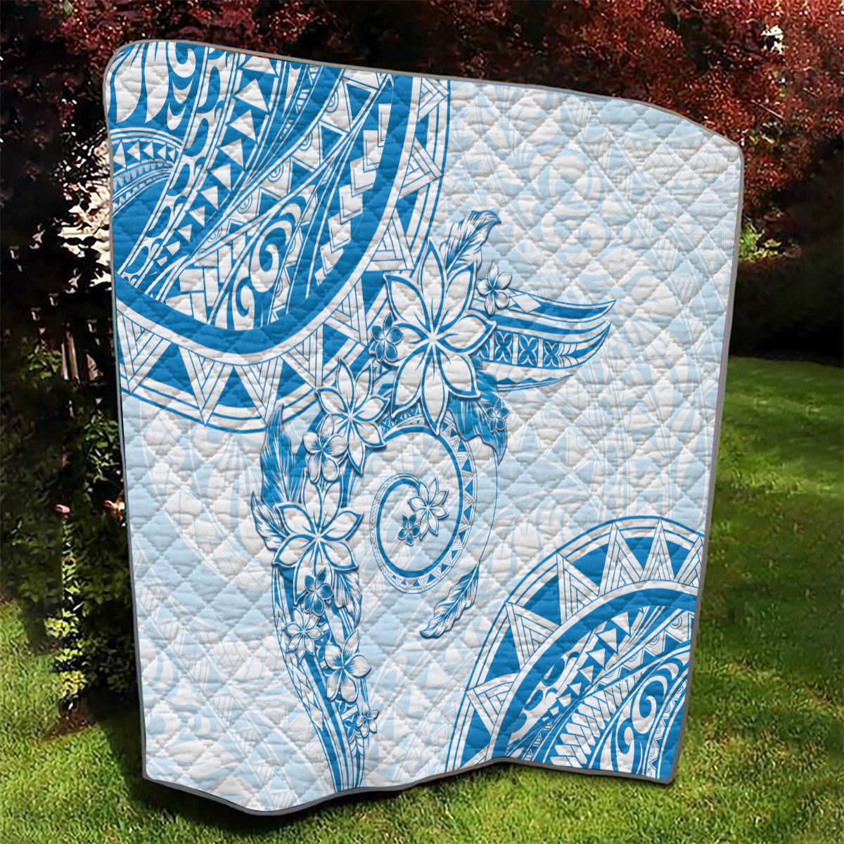 Polynesian Pattern With Plumeria Flowers Quilt Blue LT05 - Polynesian Pride