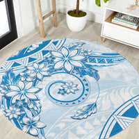 Polynesian Pattern With Plumeria Flowers Round Carpet Blue LT05 Blue - Polynesian Pride