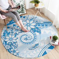 Polynesian Pattern With Plumeria Flowers Round Carpet Blue LT05 - Polynesian Pride
