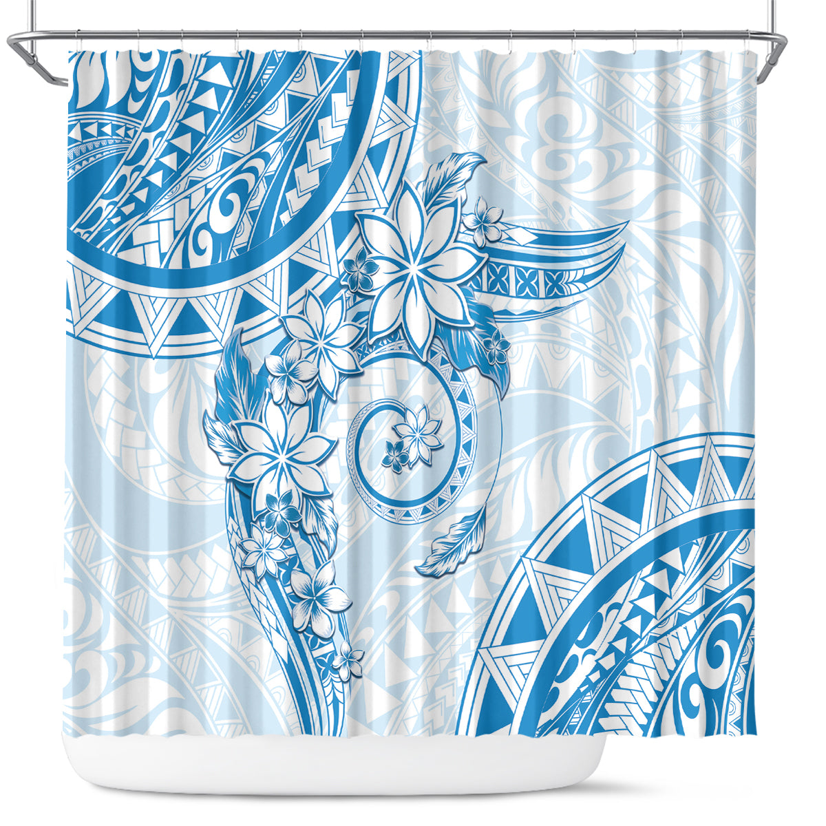 Polynesian Pattern With Plumeria Flowers Shower Curtain Blue LT05 Blue - Polynesian Pride