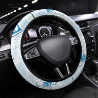 Polynesian Pattern With Plumeria Flowers Steering Wheel Cover Blue LT05 Universal Fit Blue - Polynesian Pride