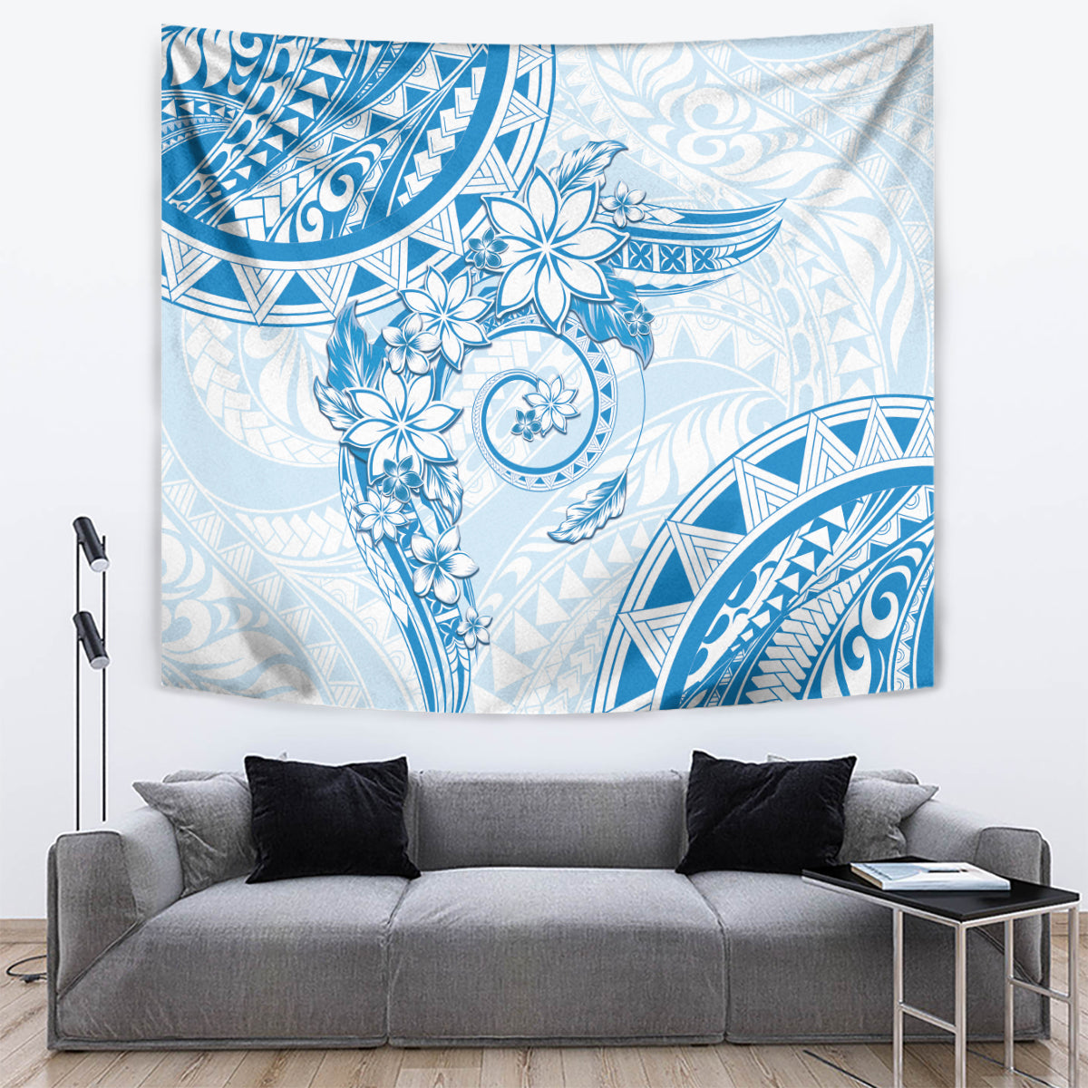 Polynesian Pattern With Plumeria Flowers Tapestry Blue LT05 Blue - Polynesian Pride