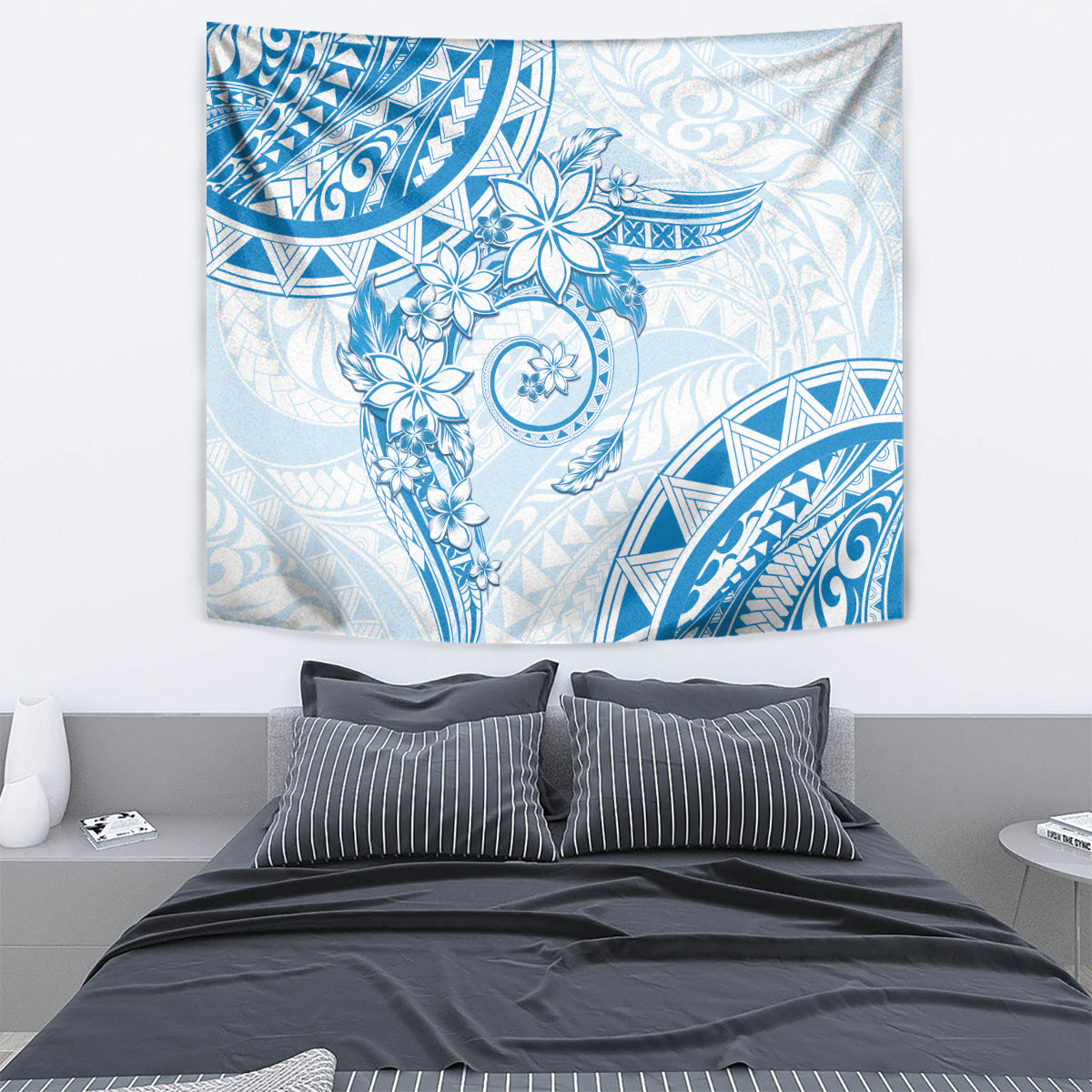 Polynesian Pattern With Plumeria Flowers Tapestry Blue LT05 - Polynesian Pride