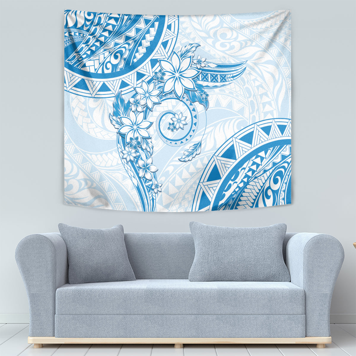 Polynesian Pattern With Plumeria Flowers Tapestry Blue LT05 - Polynesian Pride