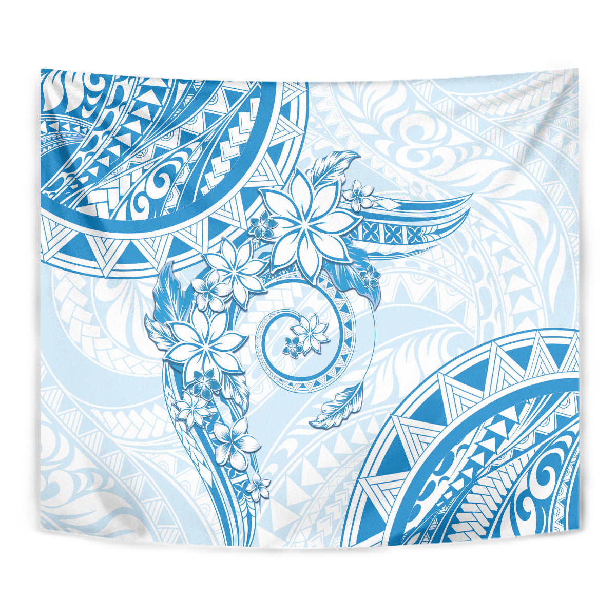 Polynesian Pattern With Plumeria Flowers Tapestry Blue LT05 - Polynesian Pride