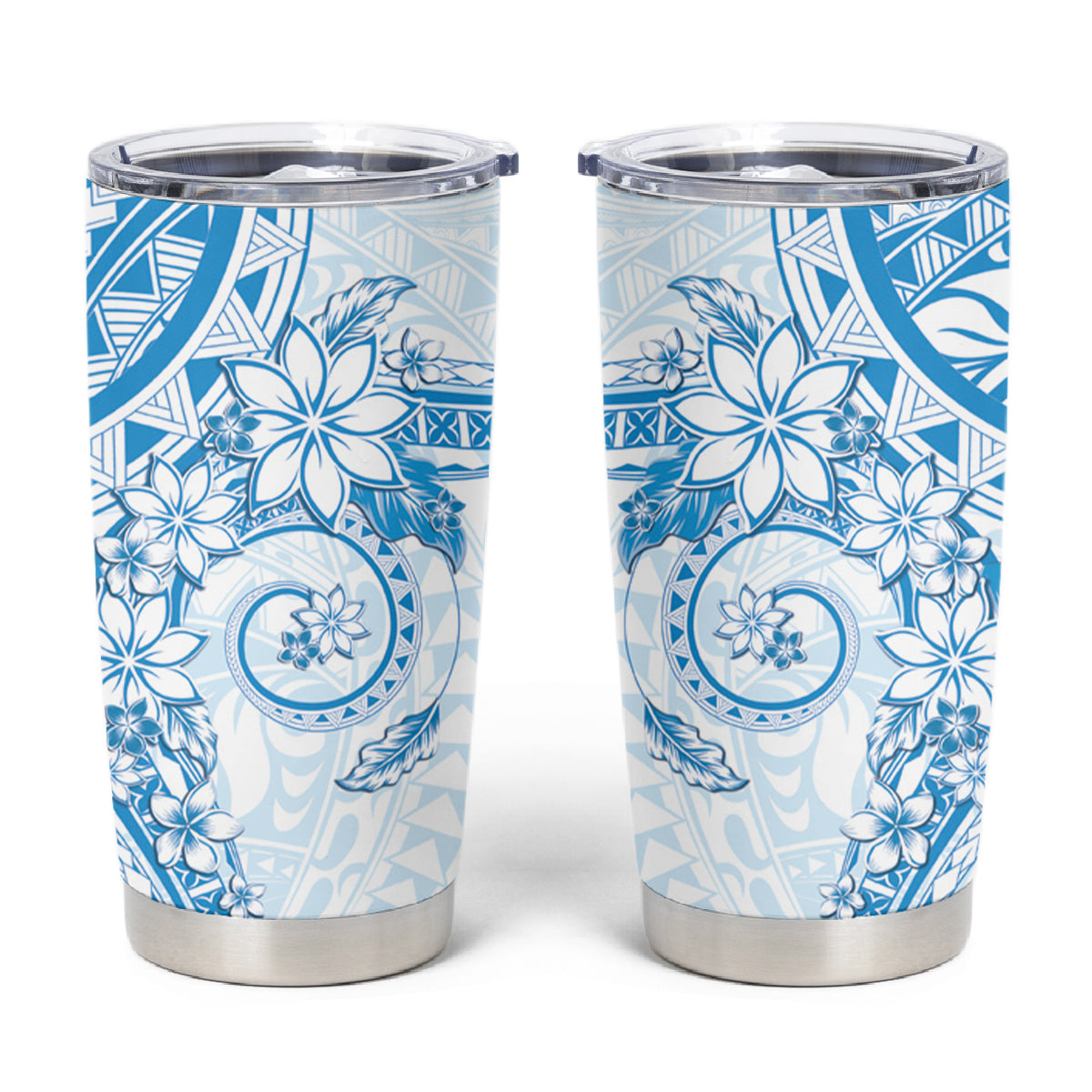 Blue Polynesian Pattern With Plumeria Flowers Tumbler Cup LT05 Blue - Polynesian Pride