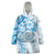 Polynesian Pattern With Plumeria Flowers Wearable Blanket Hoodie Blue