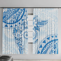Polynesian Pattern With Plumeria Flowers Window Curtain Blue LT05 With Hooks Blue - Polynesian Pride