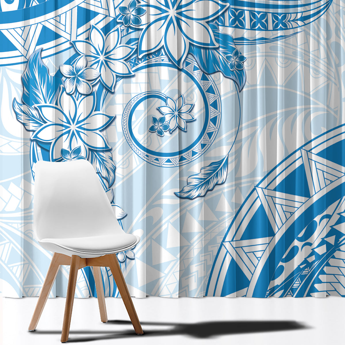 Polynesian Pattern With Plumeria Flowers Window Curtain Blue LT05 - Polynesian Pride