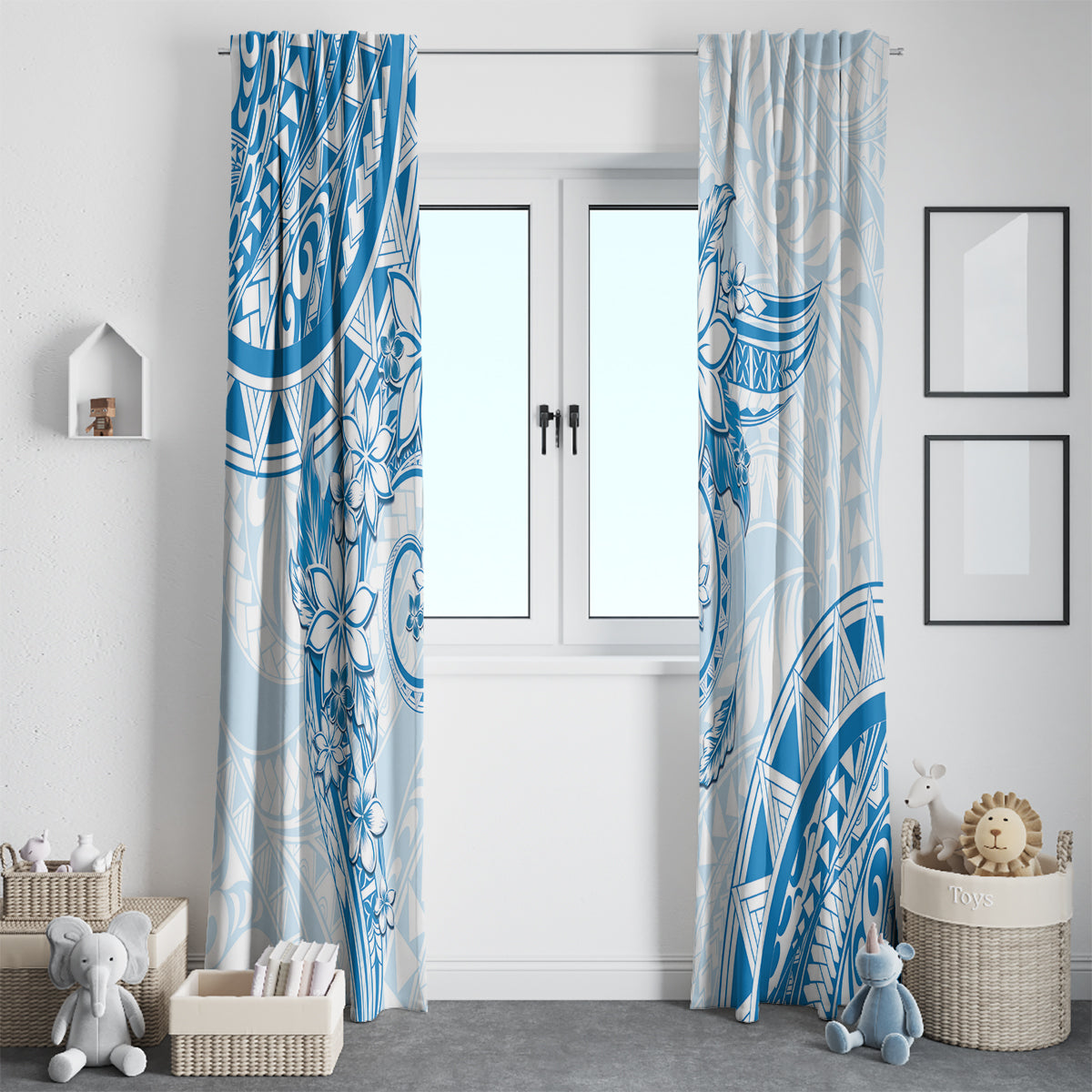 Polynesian Pattern With Plumeria Flowers Window Curtain Blue LT05 - Polynesian Pride