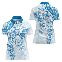 Polynesian Pattern With Plumeria Flowers Women Polo Shirt Blue LT05 - Polynesian Pride