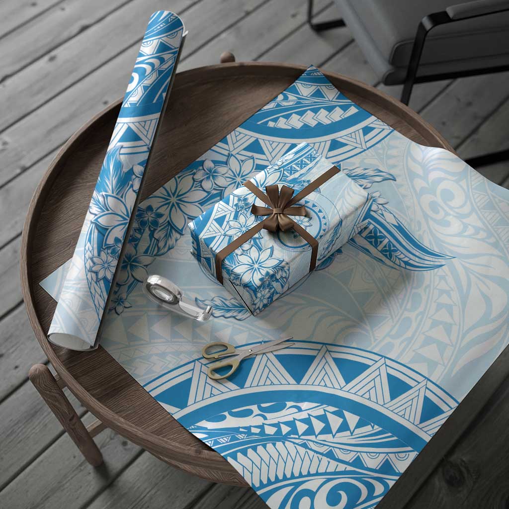 Polynesian Pattern With Plumeria Flowers Wrapping Paper Blue LT05 - Polynesian Pride