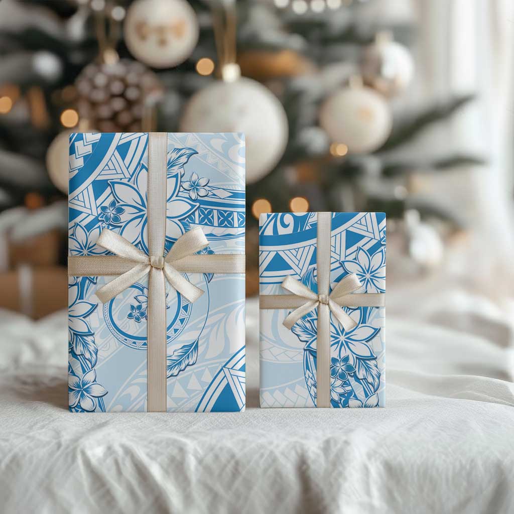 Polynesian Pattern With Plumeria Flowers Wrapping Paper Blue LT05 - Polynesian Pride