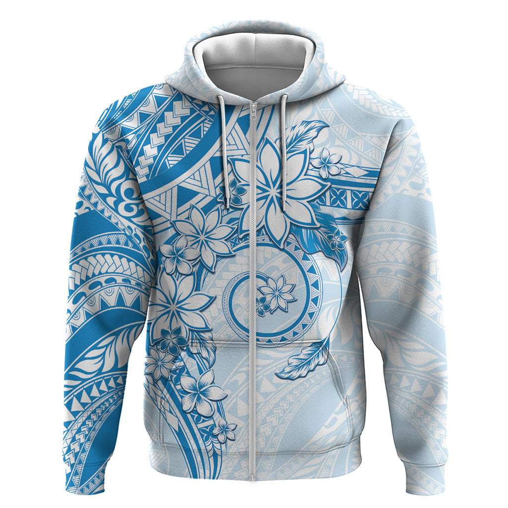 Polynesian Pattern With Plumeria Flowers Zip Hoodie Blue LT05 Zip Hoodie Blue - Polynesian Pride