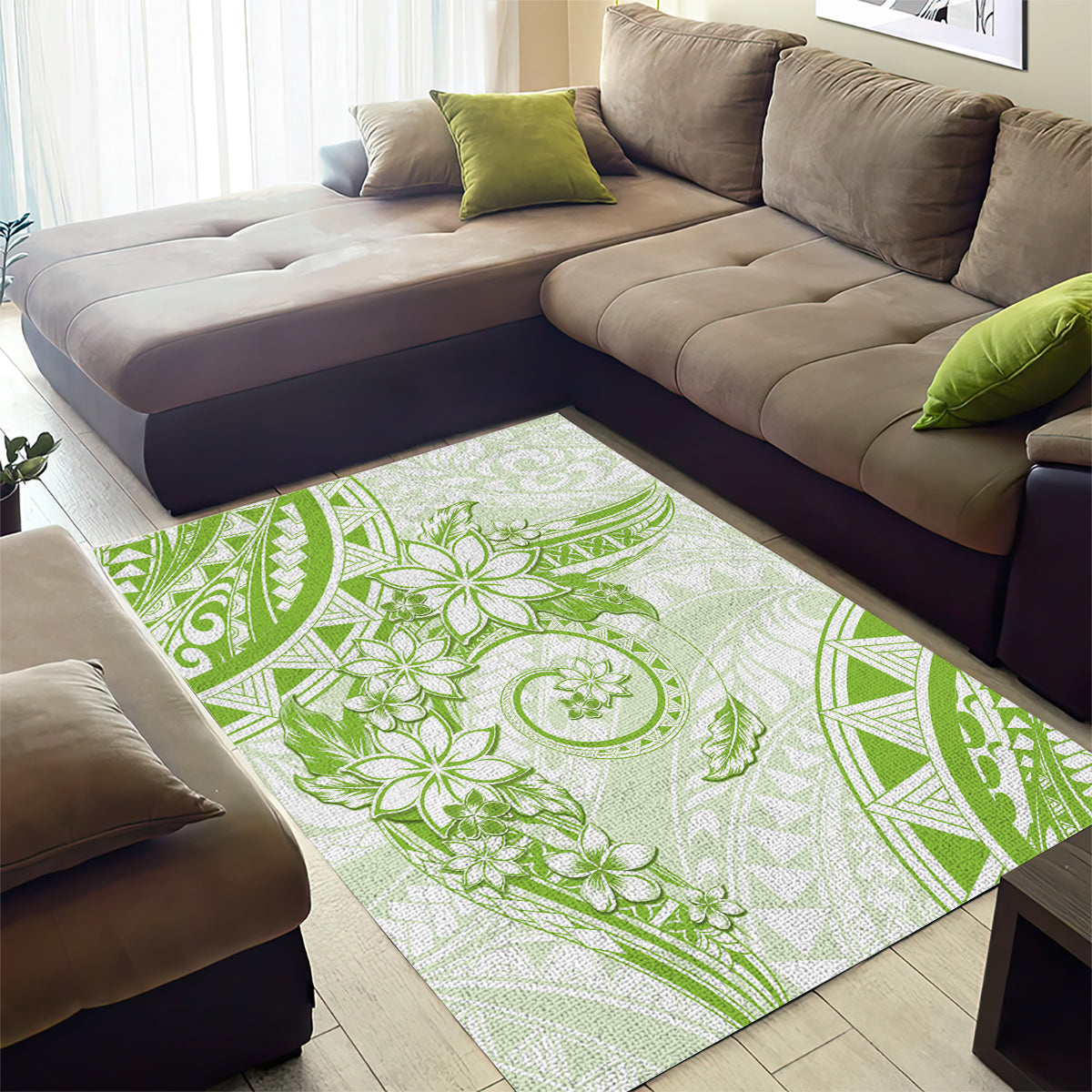 Polynesian Pattern With Plumeria Flowers Area Rug Lime Green LT05 - Polynesian Pride
