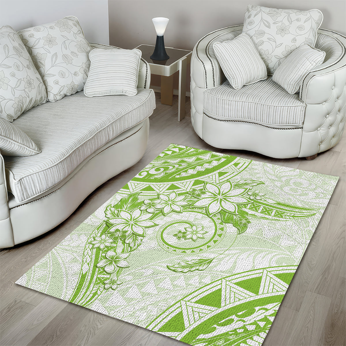 Polynesian Pattern With Plumeria Flowers Area Rug Lime Green LT05 - Polynesian Pride