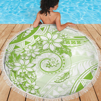 Polynesian Pattern With Plumeria Flowers Beach Blanket Lime Green LT05 - Polynesian Pride