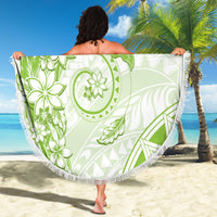 Polynesian Pattern With Plumeria Flowers Beach Blanket Lime Green LT05 - Polynesian Pride