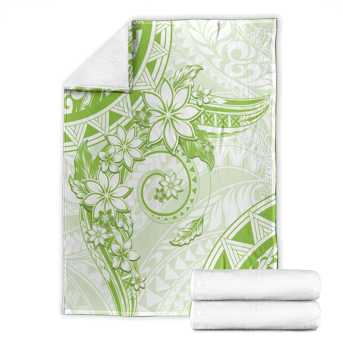 Polynesian Pattern With Plumeria Flowers Blanket Lime Green LT05 - Polynesian Pride