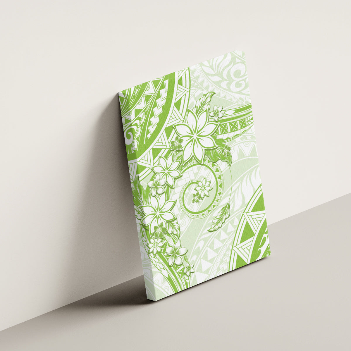 Polynesian Pattern With Plumeria Flowers Canvas Wall Art Lime Green LT05 - Polynesian Pride