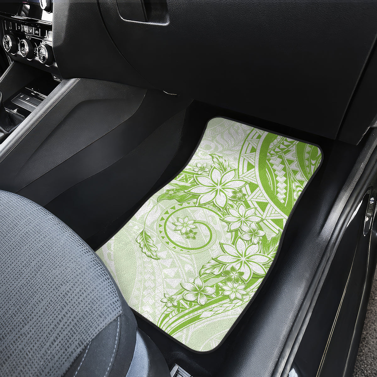 Polynesian Pattern With Plumeria Flowers Car Mats Lime Green LT05 - Polynesian Pride