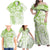 Polynesian Pattern With Plumeria Flowers Family Matching Off Shoulder Maxi Dress and Hawaiian Shirt Lime Green