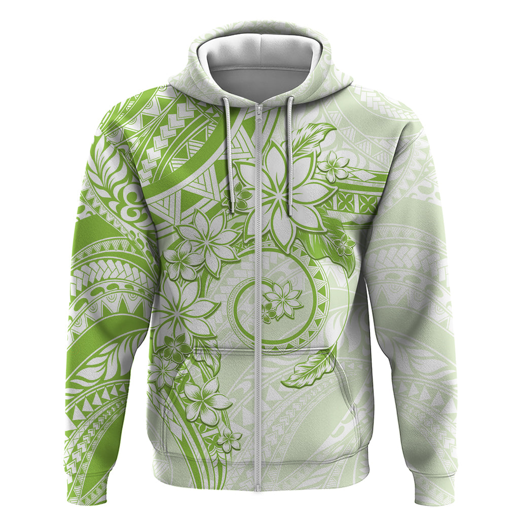 Polynesian Pattern With Plumeria Flowers Hoodie Lime Green LT05 Zip Hoodie Lime Green - Polynesian Pride