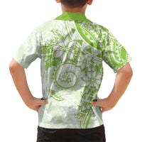 Polynesian Pattern With Plumeria Flowers Kid Hawaiian Shirt Lime Green LT05 - Polynesian Pride